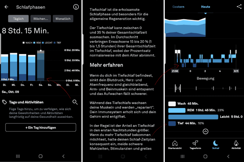 Die Daten zur Tiefschlafphase werden in der App dargestellt